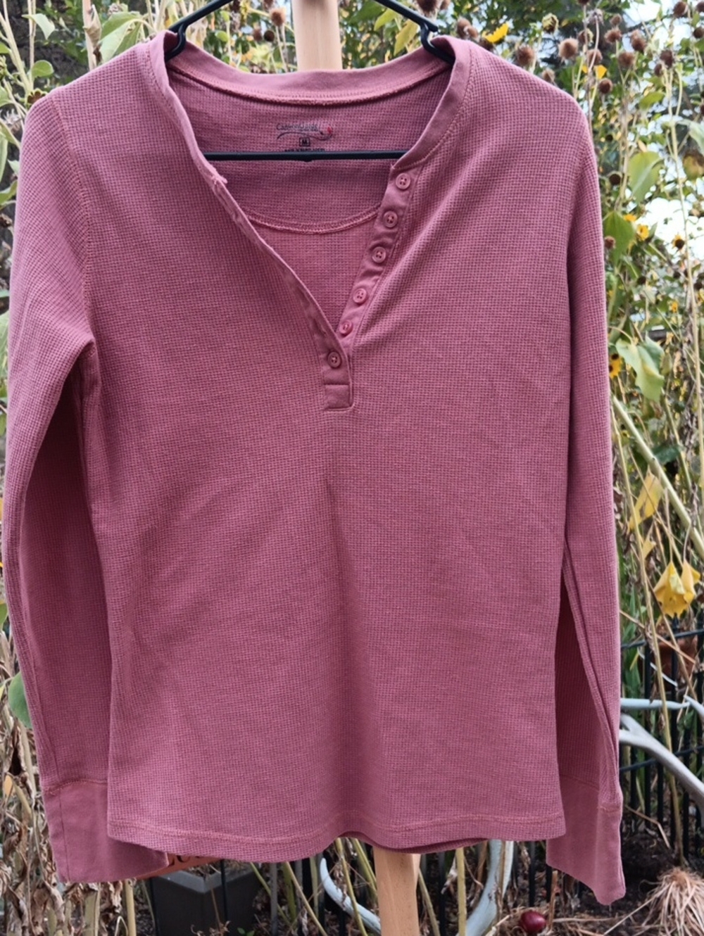 Long Sleeve Henley Top in Mauve Pink - Women